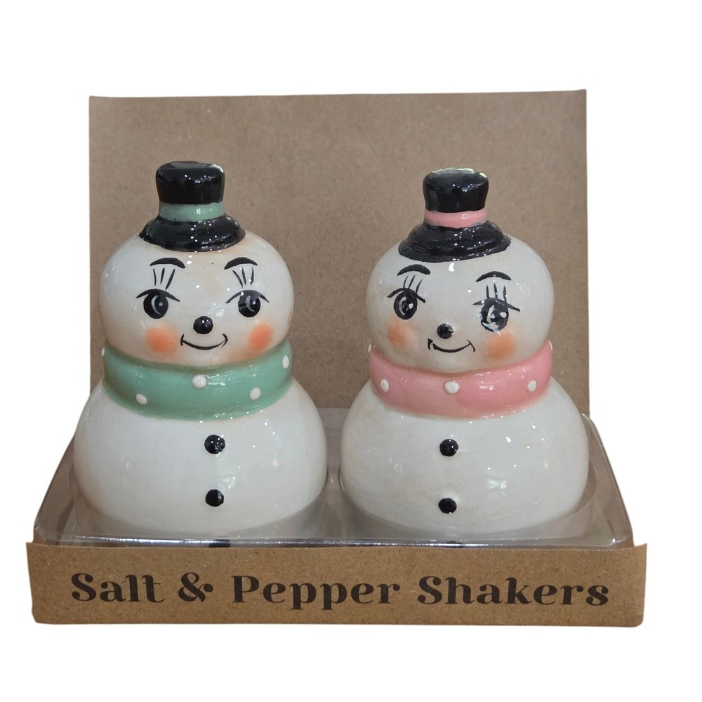 Johanna Parker Snowman‎ Salt & Pepper Shakers Ceramic Hats Scarves Table Decor